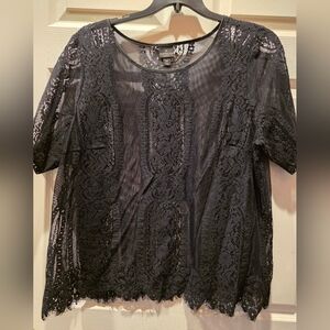 Worthington Black Sheer Lace Blouse
